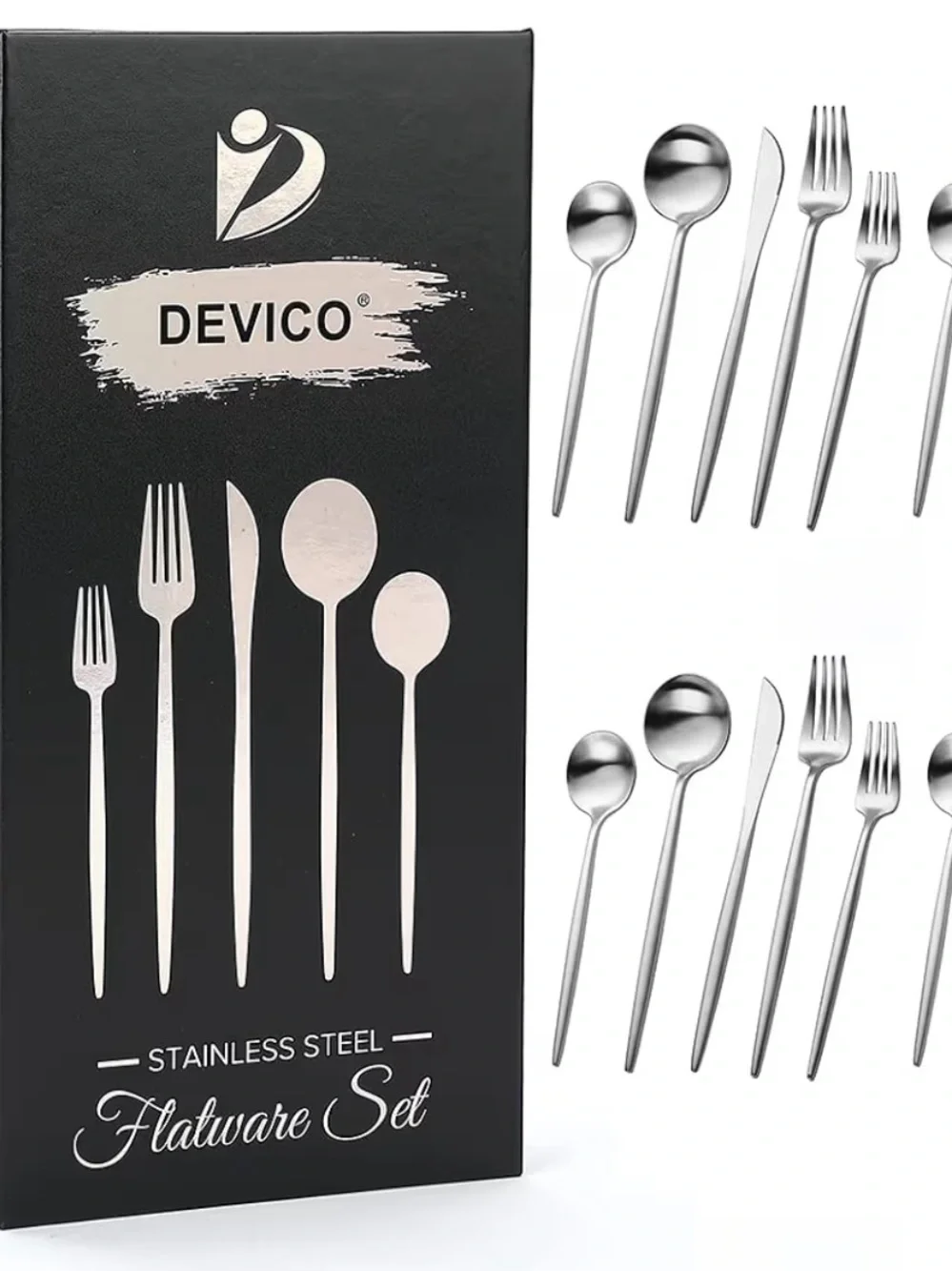 Devico Three Sets - Stainless Steel Flatware Set in Matte Silver - 20-Piece
